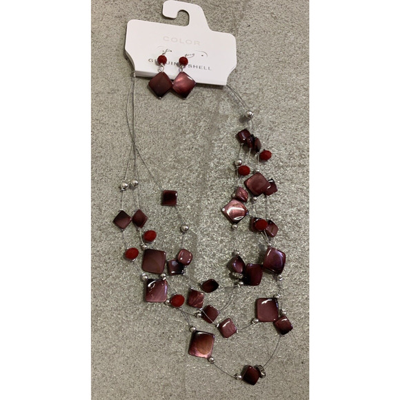 NEW Color Beautiful Necklace & Earning Set With Red Genuine Shells Jewelry Set - Picture 1 of 6